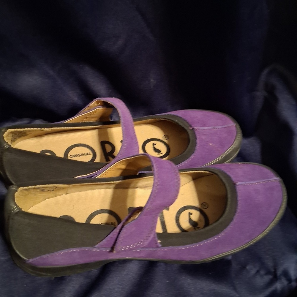 Sporto Womens Mary Jane Flats Purple‎ Black 11 EUC Witchy Boho Comfort Leather